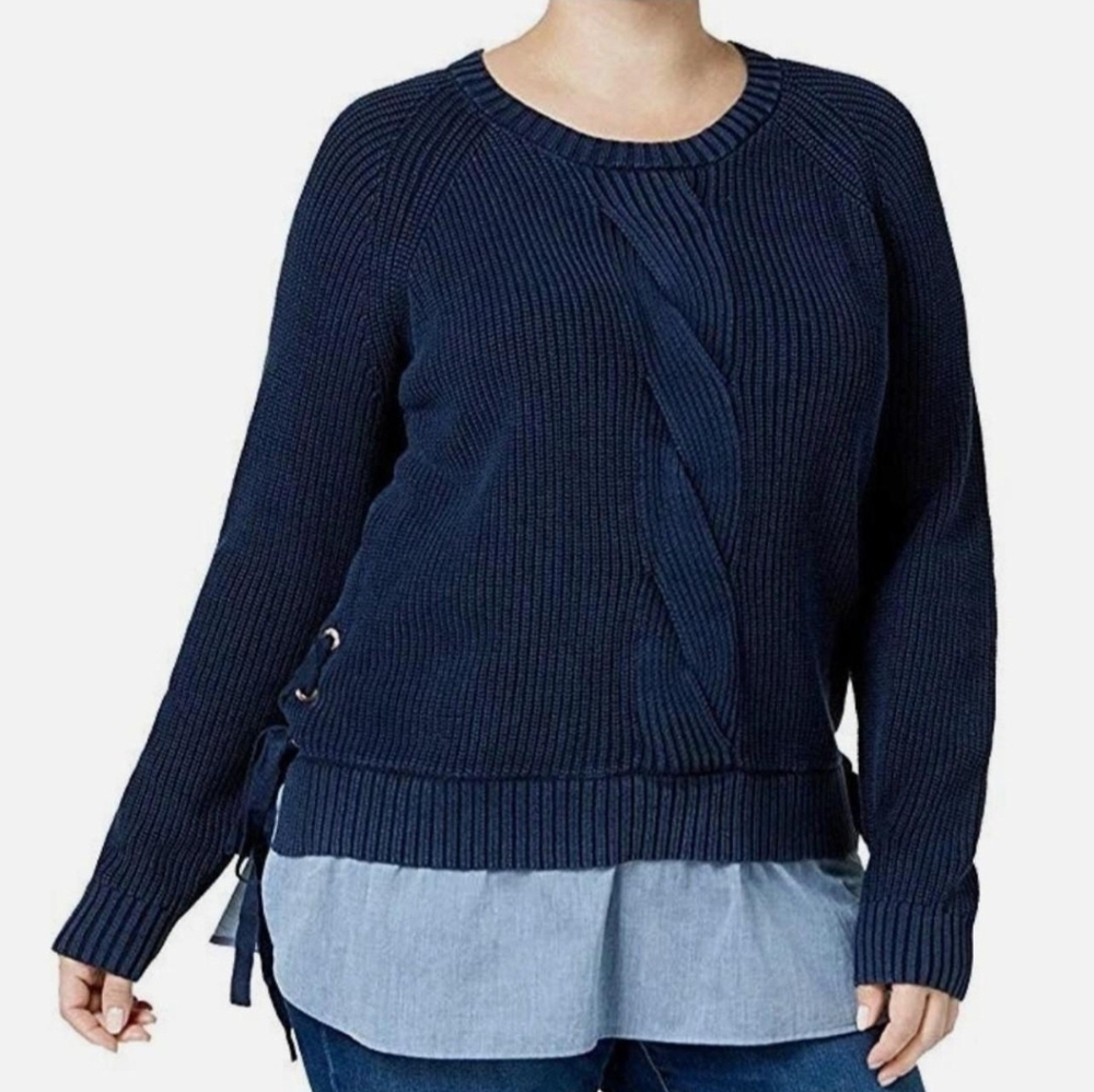 Tommy Hilfiger Navy Women's Sweater with Layered Look